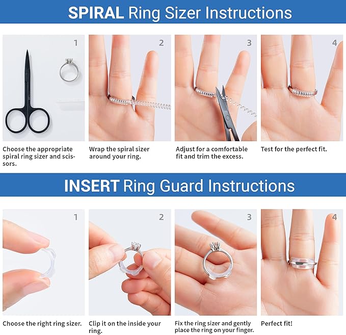 Ring Sizer Adjuster for Loose Rings, 64-Piece Set with 3 Types (Spiral Coils, Ring Guards, Sizing Strips) Fits Ring Widths 1-10mm, Invisible Resizing Solution for Women & Men - Image 6