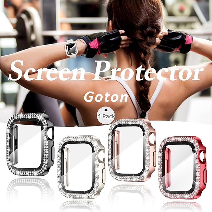 Goton 4-Pack Bling Case for Apple Watch Screen Protector 44mm Series 6/5/4, SE 3/2/1, Women Diamond Rhinestone Protector for iWatch Cover Accessories 44 mm - Image 7