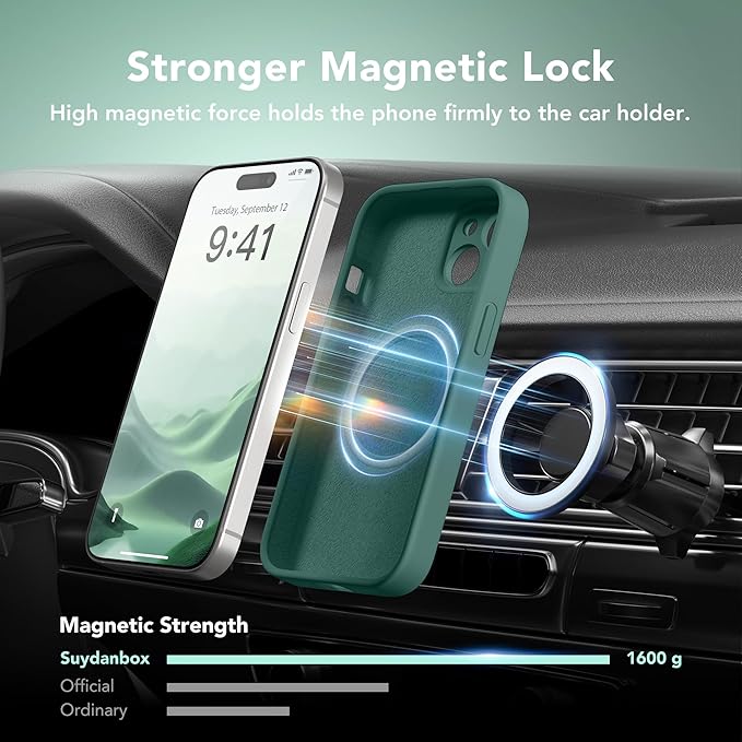 Magnetic for iPhone 13 Case, Compatible with MagSafe, [Full Camera Protection][Screen Protector] Silicone Shockproof Protective Phone Case for iPhone 13 6.1", Midnight Green - Image 3