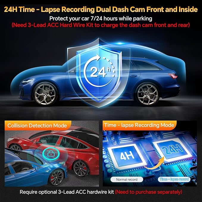 3 Channel 4K Dash Cam Front Rear and Inside with 5G WiFi & APP Control, 4K/2.5K+1080P+1080P Dashcam for Car, Dash Camera with 64GB Card, 24H Parking Monitor, Night Vision, Loop Recording, G-Sensor - Image 5