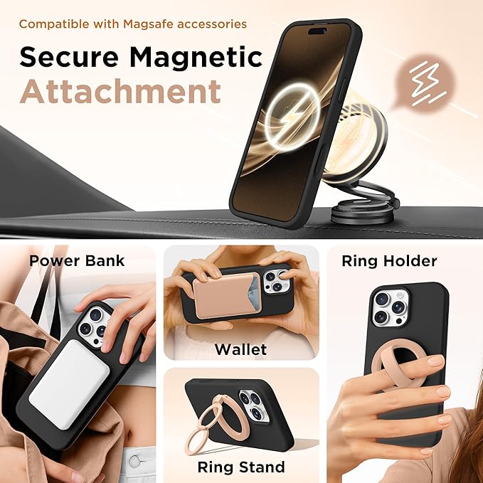 GolbinBox Magnetic for iPhone 16 Pro Max Case, Compatible with MagSafe, [Soft Anti-Scratch Microfiber Lining], Liquid Silicone Shockproof Protective Phone Case for iPhone 16 Pro Max, Black - Image 4