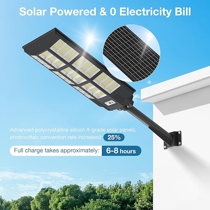 OKPRO 10000W Solar Street Lights Outdoor - Solar Lights Outdoor Waterproof Motion Sensor, Solar Parking Lot Lights Commercial Dusk to Dawn, LED Street Light Solar Powered for Outside, Yard(2 Pack) - Image 3