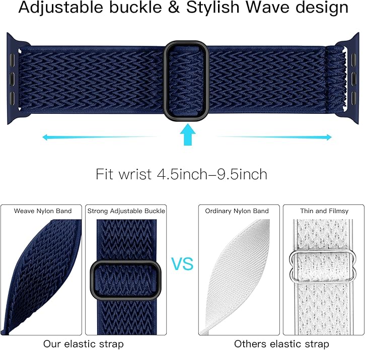Lerobo Nylon Stretchy Solo Loop Watch Band, Compatible with Apple Watch Series 11-1, SE/Ultra 3 2 1 38/40/41/42/44/45mm/46mm/49mm, Adjustable Replacement Strap for Women Men - Image 3