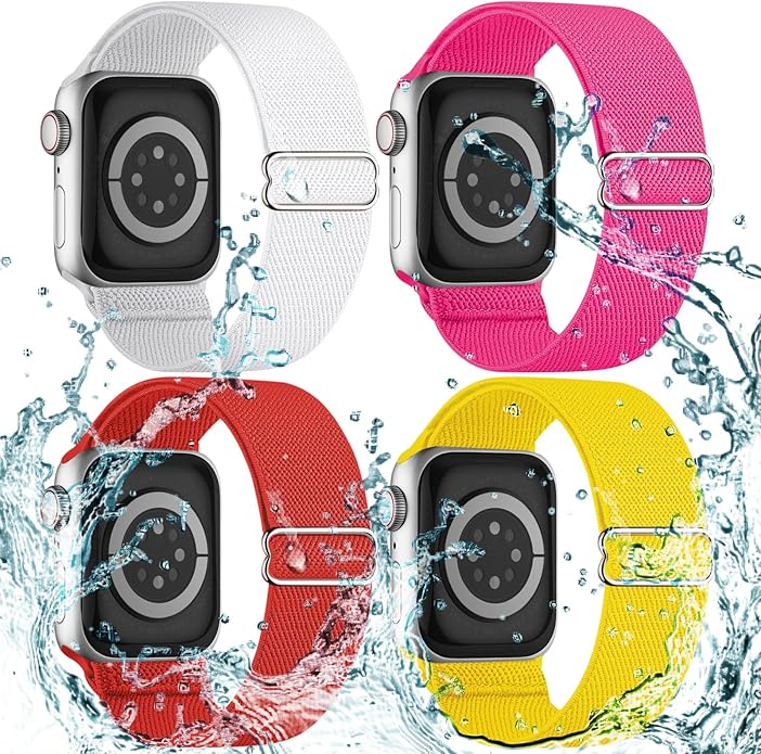 4 Pack Stretchy Solo Loop Compatible with Apple Watch Bands 38mm 40mm 41mm 42mm 44mm 45mm 46mm 49mm Women Men, Sport Nylon Elastic Straps Wristbands for iWatch Series 11 10 9 8 7 6 5 4 11 Ultra/SE 3 2 by CCnutri