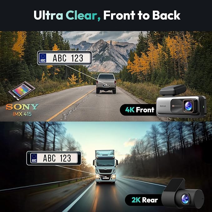 BOTSLAB 4K+2K Dual Dash Cam Front and Rear, Dashcam with Voice Control, STARVIS, ADAS Driver Alerts, Starry Night Vision, 24/7 Parking Monitor, 5.8GHz WiFi & GPS, Free 64GB Card, Loop Recording - Image 2