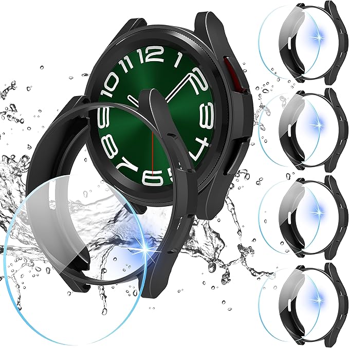 Suoman 4+4 Pack for Samsung Galaxy Watch 6 Classic 43mm Case,HD Screen Protector,All-Round PC Matte Protective Cover Bumper -Black by Suoman