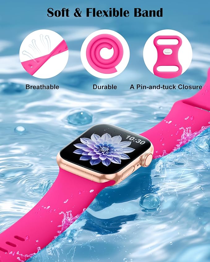TreasureMax Sport Band Compatible with Apple Watch Bands 38mm 40mm 41mm 42/44mm 45mm 46mm 49mm Hot Pink, Soft Silicone Strap Compatible for Apple Watch Ultra 3 Series 11 10 9 SE/SE2 8 7 6 5 4 3 Men Women - Image 2