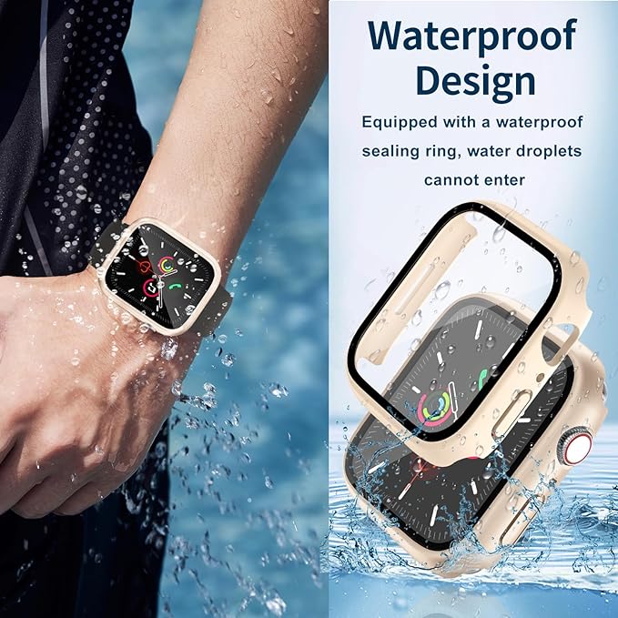 Waterproof Case for Apple Watch Series 9 Series 7 8 45mm, Built-in Screen Protector with Tempered Glass [Touch Sensitive] Cover for iWatch S9/S8/S7 Accessories 45mm, Rose Gold - Image 4