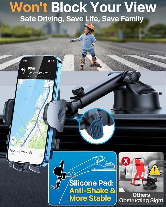【98+LBS Strongest Suction & Military-Grade】Ultimate Car Phone Mount【Patent & Safety Certs】 Cell Phone Holder Truck Stand for Dashboard Windshield Vent for iPhone 17 Pro Max 16 15 Samsung,Dark Grey - Image 4