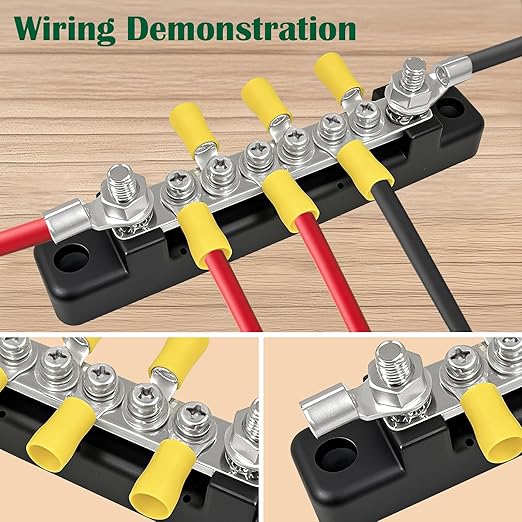 LENKRAD 150A Power Distribution Block with Cover + Ring Terminals, 12V Waterproof Automotive Ground Bus Bar, 48V Marine Busbar for RV, Boat Negative Buss Bar Kit -2 x M6 Post + 6 x M4 Screws - Image 5