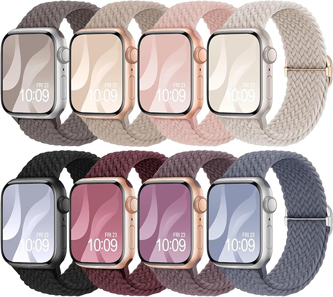 8 Pack Braided Stretchy Solo Loop Compatible with Apple Watch Bands for Women 40mm 38mm 41mm 44mm 46mm 45mm 42mm 49mm Men, Adjustable Sport Elastic Strap for iWatch Series 11 10 9 8 7 6 5 4 3 SE Ultra by Adorique