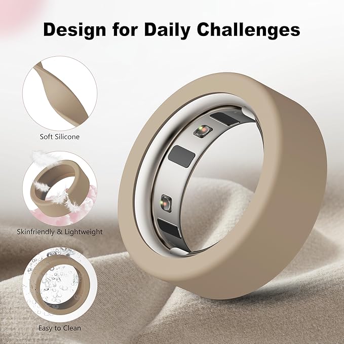 Protector Compatible for Oura Ring 4/Gen 4 Ceramic/Gen 3 Cover,Silicone Anti-Scratch Elastic Ring Finger Case Woking Out Gym for Women Men-White+Starlight+LightCoffee+DarkCoffee-L for 12/13/14/15 - Image 4