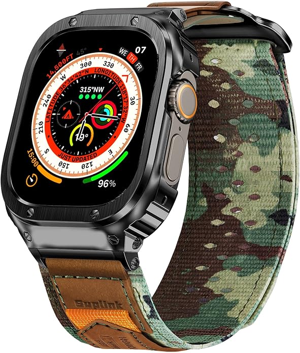 SUPLINK Stainless Steel Case&Nylon Band Compatible with Apple Watch Band 38mm 40mm 41mm 42mm 44mm 45mm 46mm 49mm,Rugged Metal Cover Adjustable Strap for iWatch Series 10 9 8 7 6 5 4 3 2 1 SE Ultra Men by ClassicQualityandValue