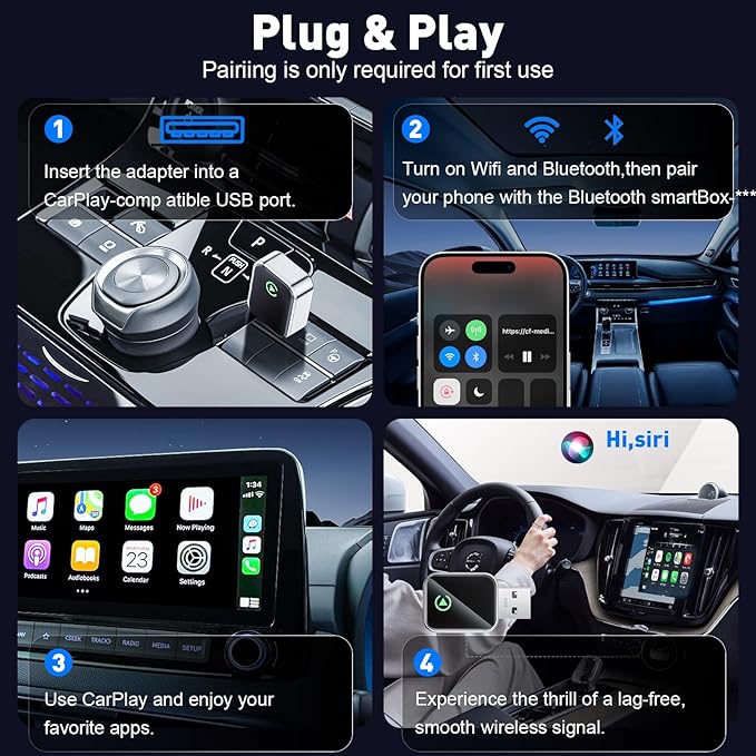 UANTIN Wireless CarPlay Adapter 2025 Upgrade Wired CarPlay to Wireless, Mini USB Design for Cars with Built-in Wired Apple Car Play Plug and Play Easy Use Fast Stable Connection for iPhone - Image 2
