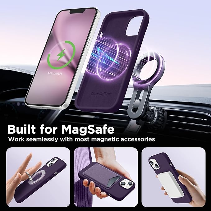 GolbinBox Magnetic for iPhone 15 Case, Compatible with MagSafe, [Soft Anti-Scratch Microfiber Lining], Slim Liquid Silicone Shockproof Protective Phone Case for iPhone 15 6.1 inch, Deep Purple - Image 4