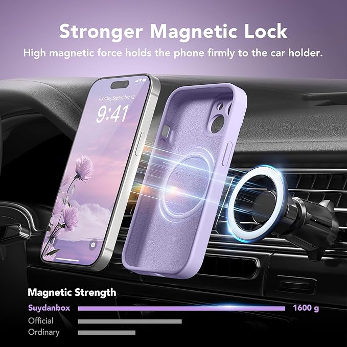 Magnetic for iPhone 15 Plus Case, Compatible with MagSafe, [Full Camera Protection][Screen Protector] Silicone Shockproof Protective Phone Case for iPhone 15 Plus 6.7", Clove Purple - Image 3