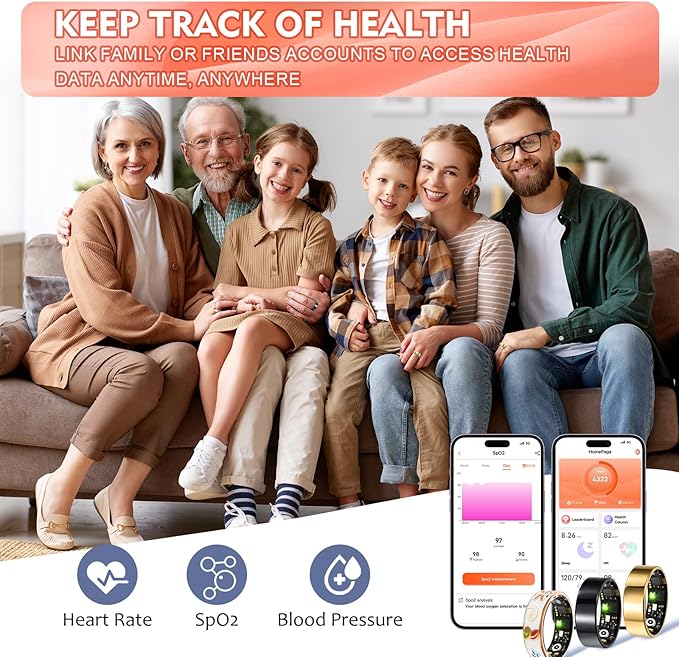 Smart Ring Health Tracker for Women Men, Sleep Tracker with Heart Rate,SpO₂,Blood Pressure, Fitness Ring for Activity Monitoring, No Subscription, Step Tracker Ring for ios&Android (Enamel color,#10) - Image 3