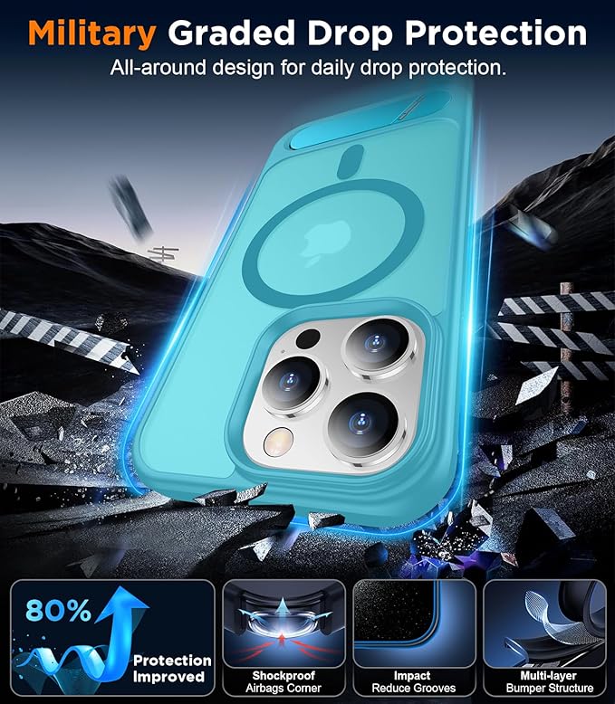 Temdan Magnetic Compatible with iPhone 13 Pro Max Case, [Built-in Invisible Kickstand][Compatible with MagSafe] [Military Grade Shockproof] Slim Translucent Matte Phone Case for iPhone 13 Pro Max 6.7" - Image 3