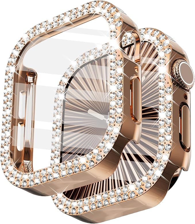 Surace Bling Apple Watch Case with Screen Protector Compatible with Apple Watch Series 11 Series 10 42mm, Crystal Diamond Overall Protective Case Face Cover Bumper 42mm, Rose Gold by Surace