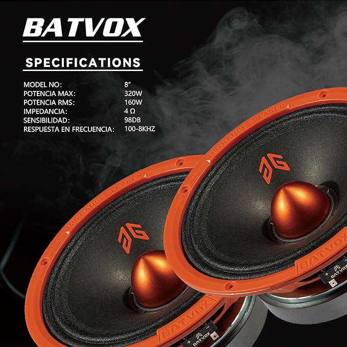 MX80E2 Loudspeaker 8 Inch Midrange 640 Watts 4 Ohms Orange Bullet, Premium Quality Audio Door Speakers for Car or Truck Stereo Sound System, Orange (2 Speakers) - Image 3