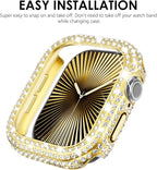 KADES Bling Case Compatible for Apple Watch Series 3/2/1 38mm, Sparkly Full Diamond Protective PC Bumper Cover, Rhinestone Frame for Women, 38mm-Gold - Image 6