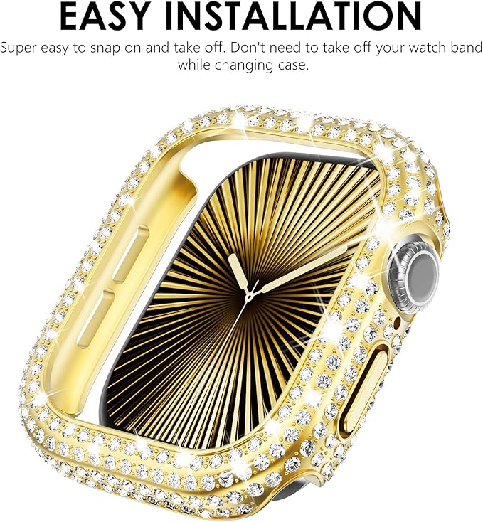 KADES Bling Case Compatible for Apple Watch Series 3/2/1 42mm, Sparkly Full Diamond Protective PC Bumper Cover, Rhinestone Frame for Women, 42mm-Gold - Image 6
