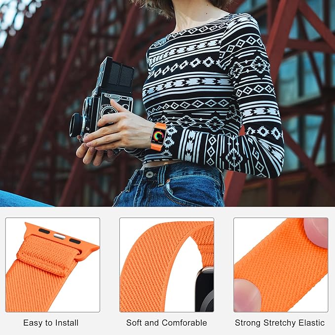 Stretchy Nylon Solo Loop Bands Compatible with Apple Watch 38mm 40mm 41mm 42mm 44mm 45mm 46mm 49mm Ultra 2 iWatch Series 11 10 9 8 7 SE 6 5 4 3 2 1 Strap,Sport Elastic Braided Women Men - Image 3
