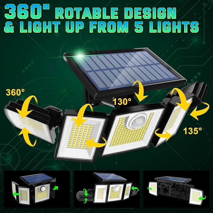 Solar Lights Outdoor Waterproof Motion Sensor - 416 LEDs 3000 Lumens Super Bright 3 Brightness 3 Modes 2400mAh 360° Illumination 32ft Solar Flood Security Light for Outside (‎With Remote Control, 2) - Image 7