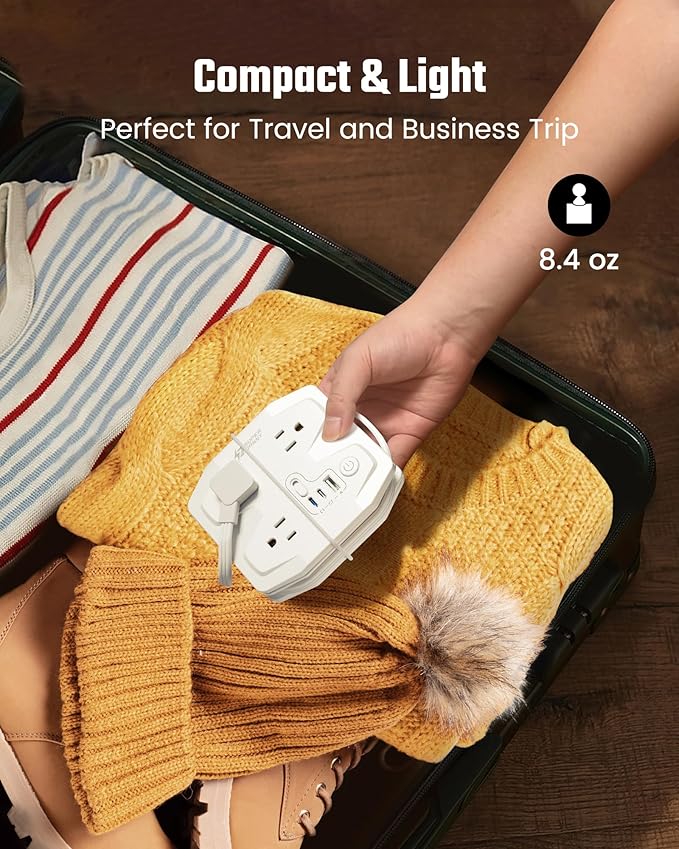 20W Travel Power Strip SUPERDANNY 3-Foot Wrap Up Extension Cord with 3 Outlets and 3 Fast Charging USBs, No Surge Protector Cruise Approved Portable Mini Travel Charger for Home Office Hotel, White - Image 5