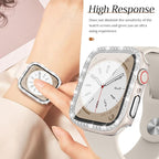 Goton 2 Pack Bling Screen Protector Case for Apple Watch Series 3 2 1 38mm with Tempered Glass, Women Diamond Rhinestone Full Protective Bumper Cover for iWatch Accessories 38mm Clear - Image 6