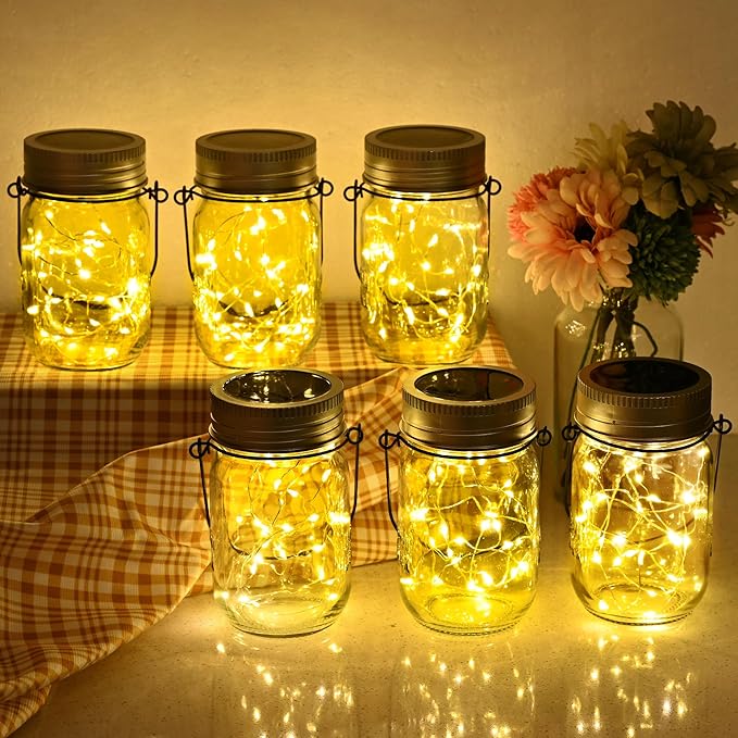 GIGALUMI Solar Mason Jar Lights, 12 Pack 30 Led String Fairy Lights Garden Lights Outdoor Waterproof Hanging Solar Lanterns for Outdoor, Garden, Patio, Lawn, Balcony Decoration - Image 2