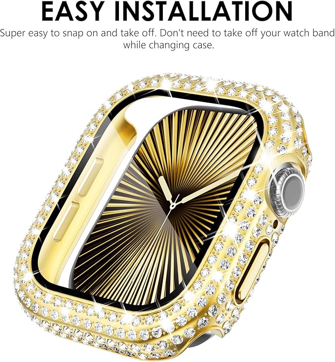 KADES Compatible with Apple Watch Series 3 2 1 with Built-in Tempered Glass Screen Protector Bling Crystal Diamond Rhinestone Full Protective Bumper Cover for Women (38mm,Gold) - Image 6
