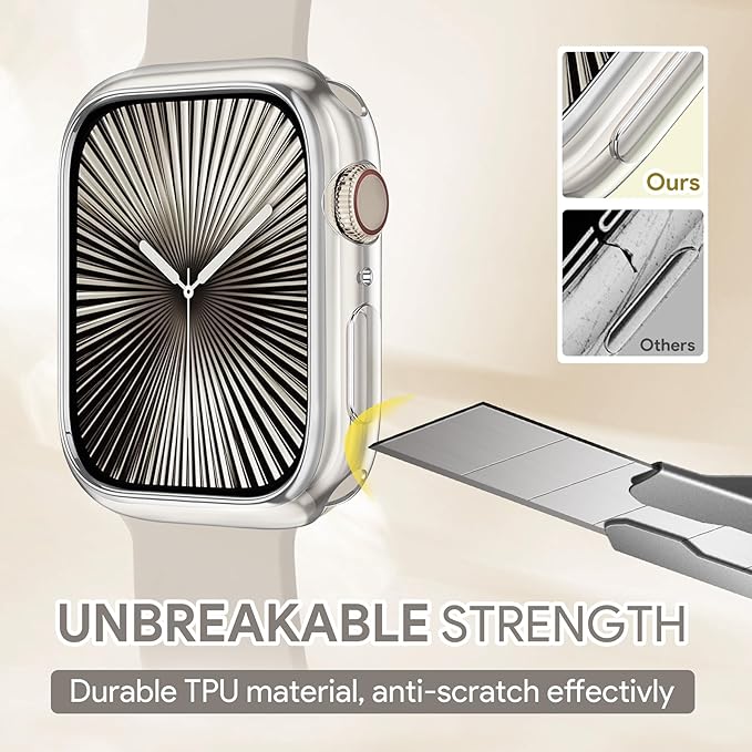 JR.DM 44mm Soft Flexible TPU Case Compatible for Apple Watch Series 6/5/4/SE Touchable Screen Lightweight Anti-Scratch All-Around Protector Thin Guard Shockproof Cover Shiny Bumper for iWatch, Clear - Image 5