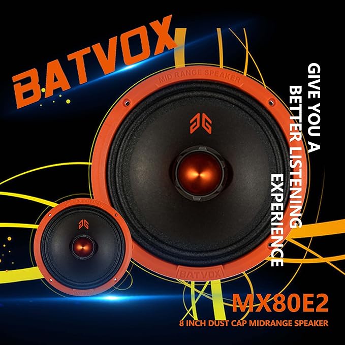 MX80E2 Loudspeaker 8 Inch Midrange 640 Watts 4 Ohms Orange Bullet, Premium Quality Audio Door Speakers for Car or Truck Stereo Sound System, Orange (2 Speakers) - Image 6