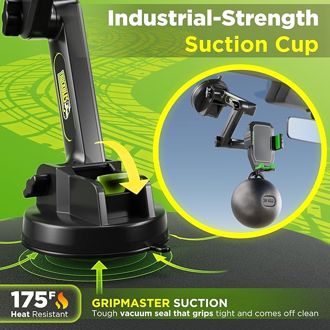 Cell Phone Mount for Truck Phone Holder for Truck Drivers - Heavy Duty Suction Cup, iPhone Holder for Dashboard Window 16.9 inch Long, for iPhone & Samsung, Semi Trucker, Green - Image 2