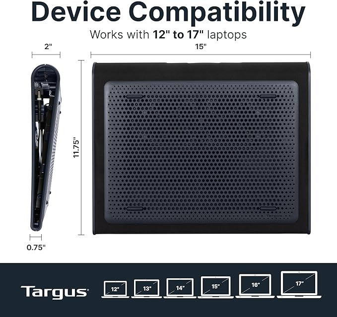 Targus 17 Inch Dual Fan Lap Chill Mat - Soft Neoprene Laptop Cooling Pad for Heat Protection, Fits Most 17" Laptops and Smaller - USB-A Connected Dual Fans for Heat Dispersion (AWE55US) - Image 5