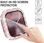 KADES Compatible with Apple Watch Series 9 8 7 with Built-in Tempered Glass Screen Protector Bling Crystal Diamond Rhinestone Full Protective Bumper Cover for Women (41mm,Pink) - Image 7