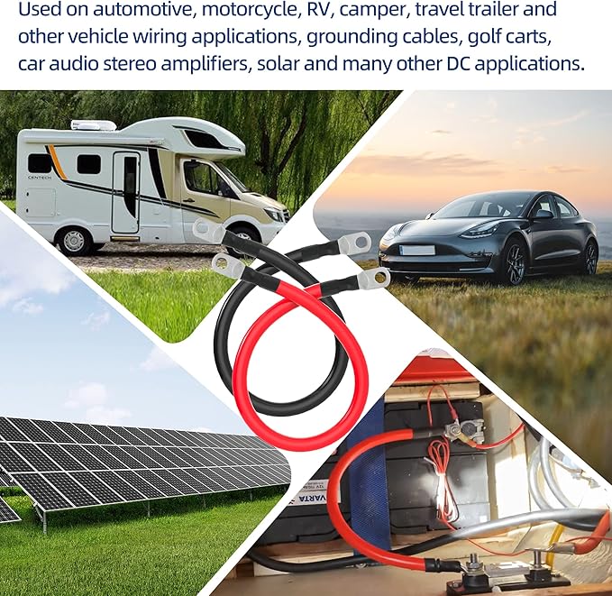 8 AWG Battery Cable 8 Gauge Power Inverter Cables with 5/16 Inch Lugs Both Ends for Solar Boat Marine RV Car 2 Pack (1FT) - Image 4