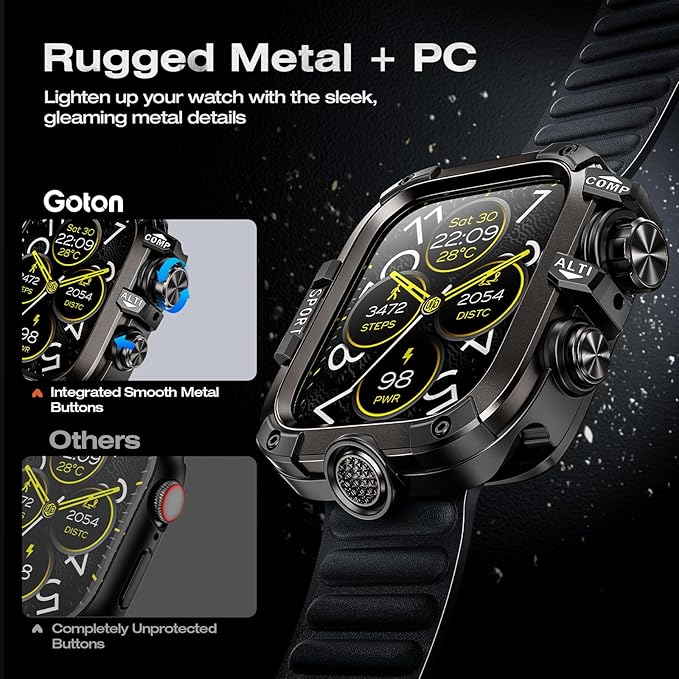 3 in 1 Goton Metal PC Case for Apple Watch Screen Protector 45mm, 360° Protective Rugged Tempered Glass Waterproof Face Cover Bumper for Apple Watch Series 9/8/7, 45mm Black - Image 3