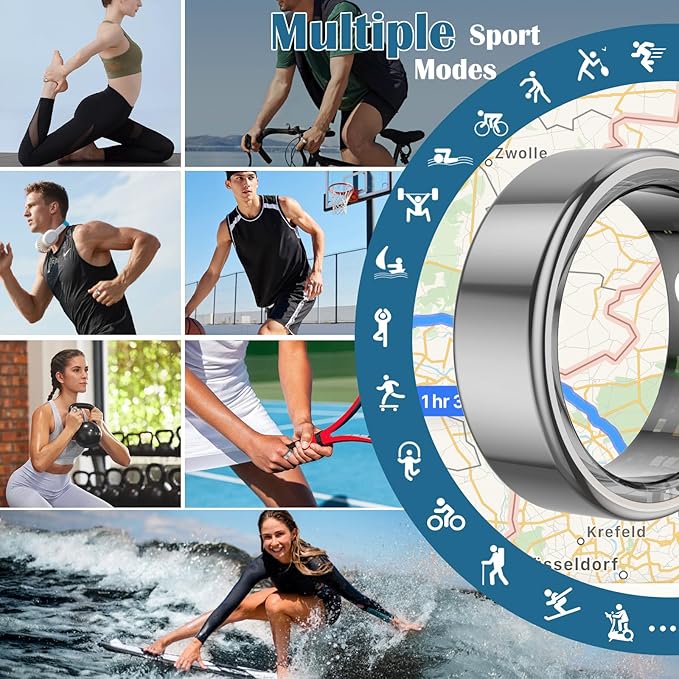 Smart Health Ring for Women Men,Fitness Tracker Smart Ring with Heart Rate,Sleep Monitor,Blood Oxygen,Steps,IP68 Waterproof Up to 5-7 Days Battery Life for iOS Android,No App Fee(Silver,9) - Image 4
