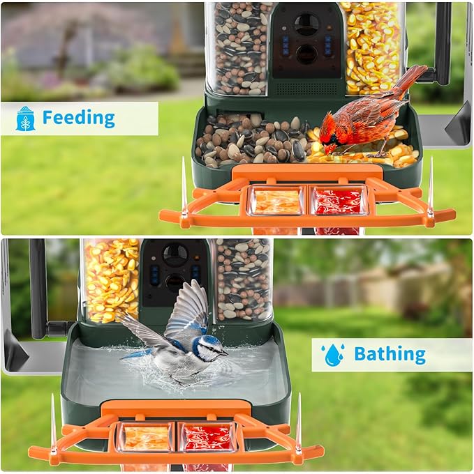​Bird Feeder with Camera and Bath, Dual-Lens 2K HD Video, AI Bird Identification, Solar Powered, Instant Alerts, IP66 Weatherproof - Image 5
