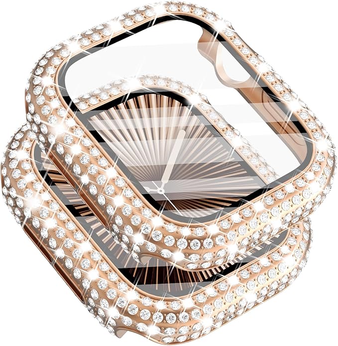 Surace Compatible with Apple Watch Series 11 Series 10 Case, 300 Crystal Diamonds with Screen Protector Overall Protective Case Face Cover Bling Bumper Case for Apple Watch 10 11 42mm, Rose Gold by Surace