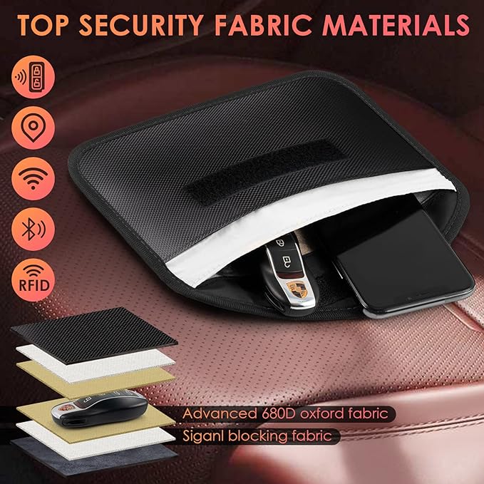 2 Pack Faraday Bags for Phone and Car Keys, Signal Blocking Key Pouch, Anti Theft Car Protection, Cell Phone Keyless Entry Fob Signal Blocking Pouch - Image 3
