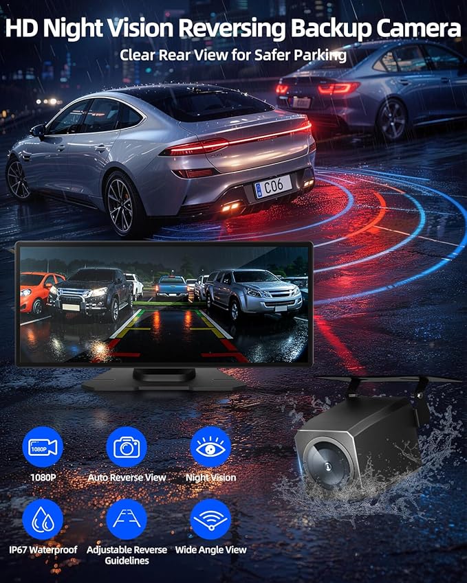 11.5" Wireless Apple CarPlay Screen for Car, Portable Car Play & Android Auto Touch Screen Car Stereo with App Control, 4K Dash Cam 1080P Backup Camera, GPS, Voice Control, Mirror Link FM All Vehicles - Image 3