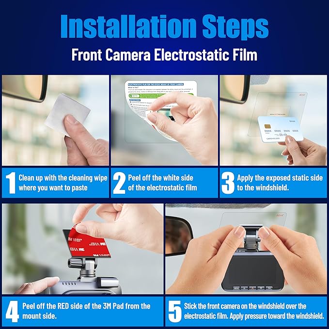 ROVE Windshield Electrostatic Films and 3M Sticky Tapes, 2 Pieces Each for mounting R2-4K, R2-4K PRO, and R2-4K Dual Dash Cams (Front) - Image 5