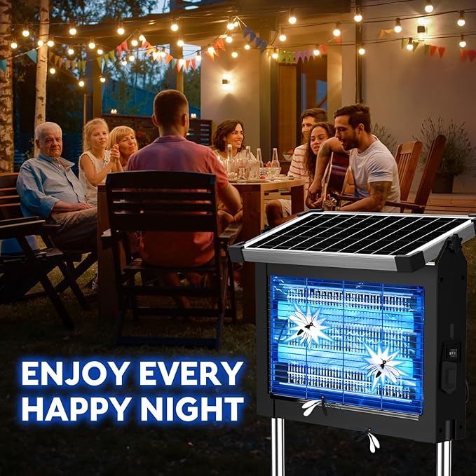 PhatroyYee Solar Bug Zapper Outdoor Indoor, 4000mAh Rechargeable Portable Fly Zapper, 4500V Electric Mosquito Killer with Panel Sensor & 10FT Extension Cord, Waterproof for Patio Camping Home Backyard - Image 5
