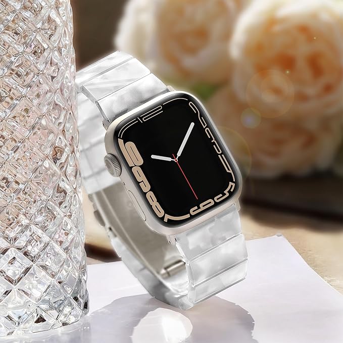 Light Apple Watch Band-Bamboo Design Resin iWatch Bands Starlight,Apple Watch Bands for Women Men,Compatible with Apple Watch Ultra 2 1 Series 10 Series 9 Series 8 Series 7 SE 6 5 4-Pearl White, 38mm/40mm/41mm/(42mm Series 10) - Image 4
