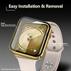 [2-Pack] Julk Gold Case with Screen Protector for Apple Watch 9/8/7 45mm, 9H Tempered Glass with Ultra Thin Hard Protective Cover for iWatch [1 Gold + 1 Transparent] - Image 4