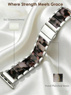 V-MORO Compatible with Apple Watch Band 41mm 42mm 40mm 38mm Series 11/10/9/8 Fashion Strap Women,Stainless Steel Resin Band Bracelet Replacement for iWatch Ultra/SE/7/6/5/4/3/2/1-Black Floral+Starlight - Image 3