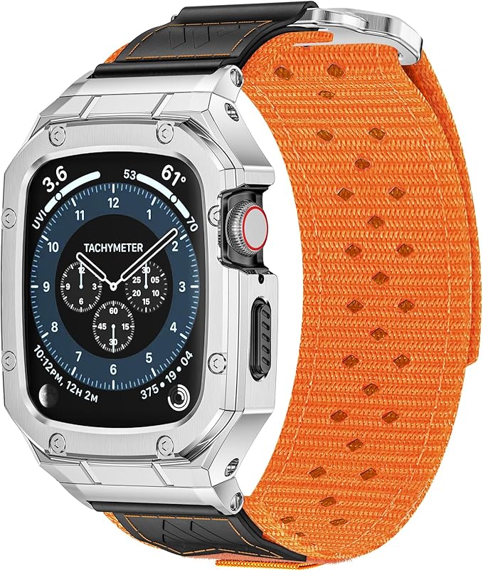 BAITEYOU Band with Case Compatible with Apple Watch Band Series 6 5 4 SE 3 2 1 44mm 42mm, Nylon Strap with Stainless Steel Metal Rugged Case Cover for iwatch Bands for Men by HighInnovativeBandAndCase